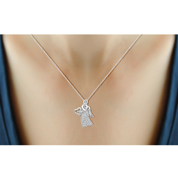 JewelonFire Accent White Diamond Angel Pendant in Sterling Silver