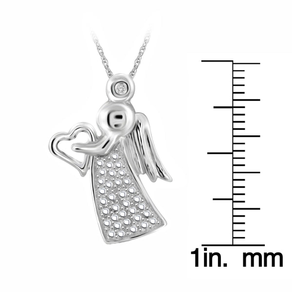 JewelonFire Accent White Diamond Angel Pendant in Sterling Silver