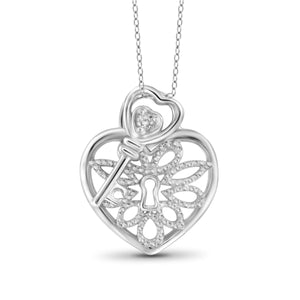 JewelonFire White Diamond Accent Sterling Silver Key with Heart Pendant - Assorted Colors