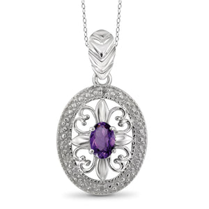 JewelonFire 1/2 Carat T.G.W. Amethyst and White Diamond Accent Sterling Silver Pendant - Assorted Colors