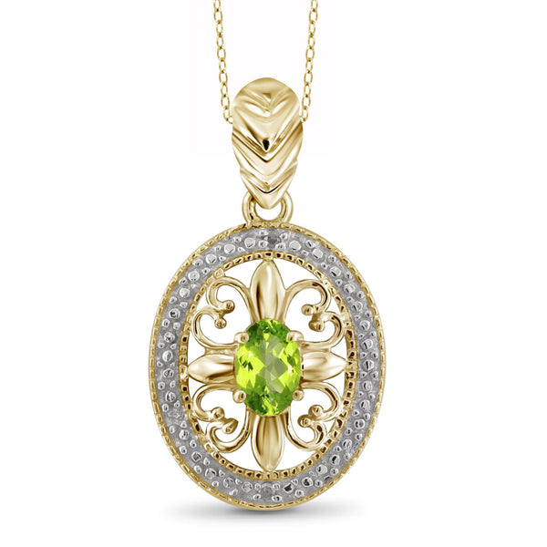 JewelonFire 1/2 Carat T.G.W. Peridot and White Diamond Accent Sterling Silver Pendant - Assorted Colors