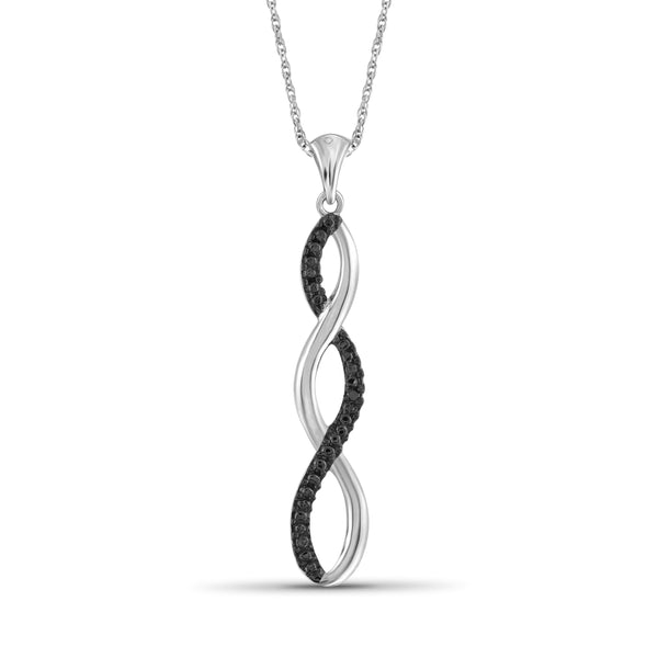JewelonFire Accent Black Diamond Twist Pendant in Sterling Silver