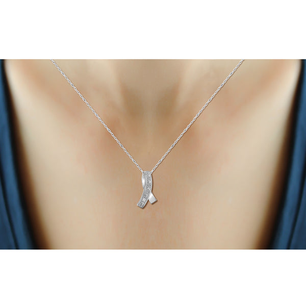 JewelonFire Accent White Diamond Ribbon Pendant in Sterling Silver
