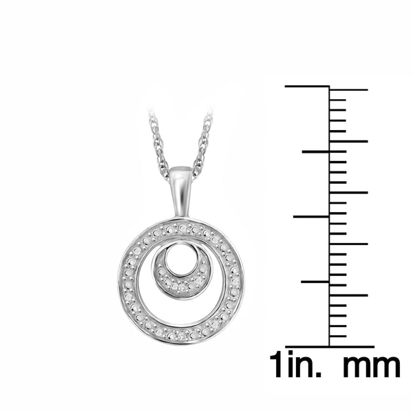 JewelonFire Accent White Diamond Double Circle Pendant in Sterling Silver