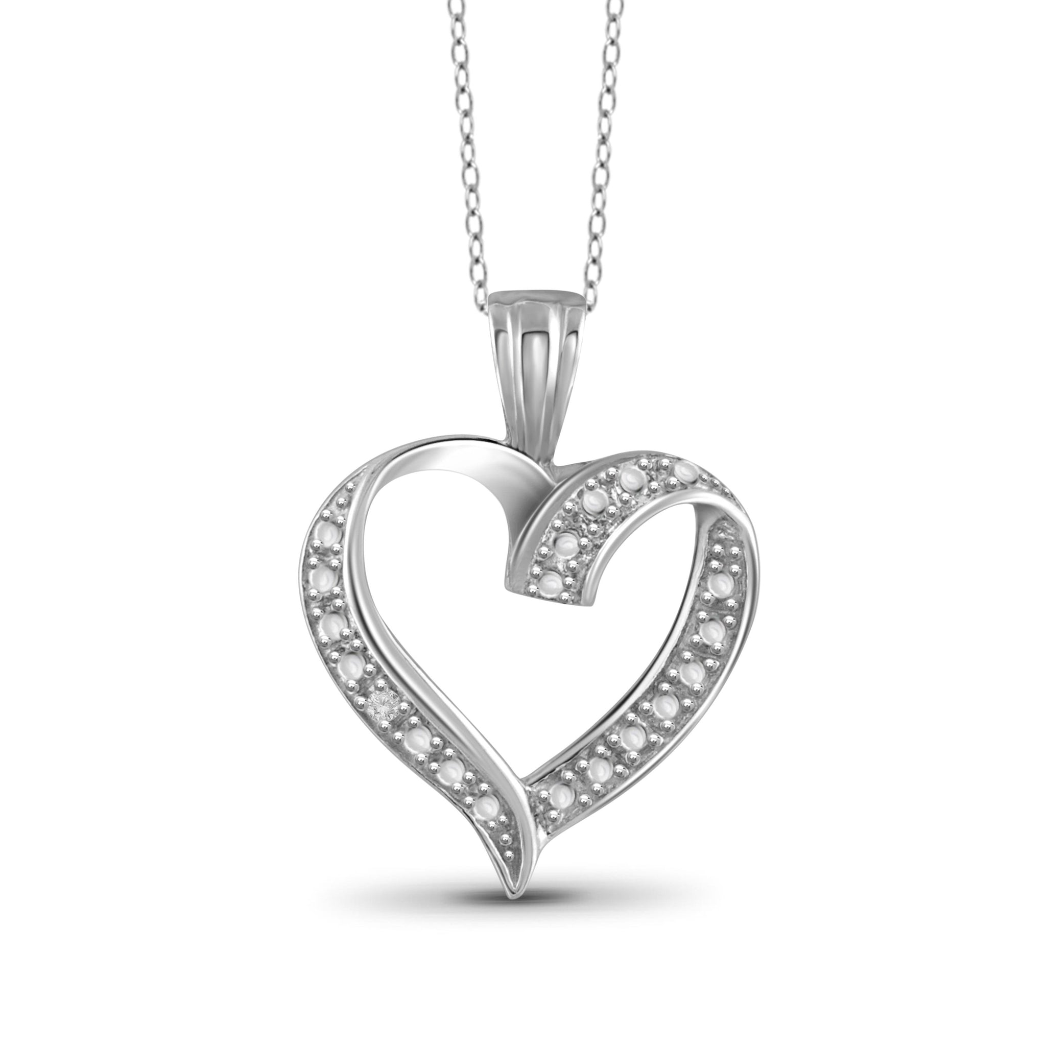 JewelonFire White Diamond Accent Sterling Silver Open Heart Pendant - Assorted Colors