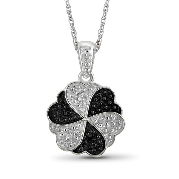 JewelonFire Accent Black And White Diamond Flower Pendant in Sterling Silver