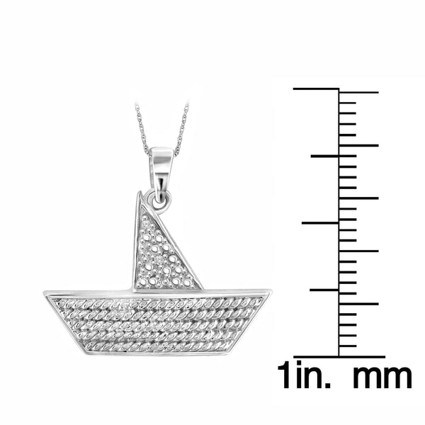 JewelonFire Accent White Diamond Boat Pendant in Sterling Silver