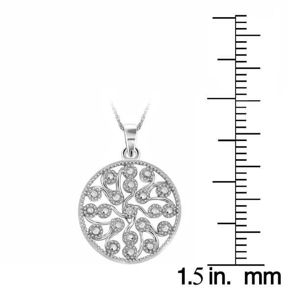 JewelonFire Accent White Diamond Filigree Pendant in Sterling Silver