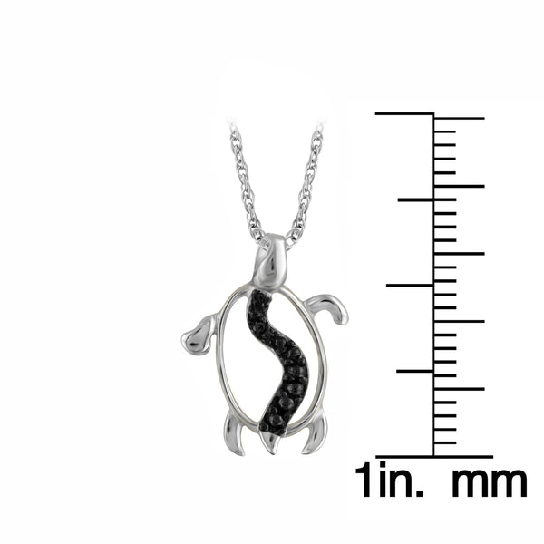 JewelonFire Accent Black Diamond Tortoise Pendant in Sterling Silver