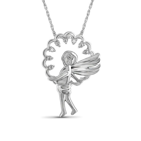 JewelonFire Accent White Diamond Angel Boy Pendant in Sterling Silver