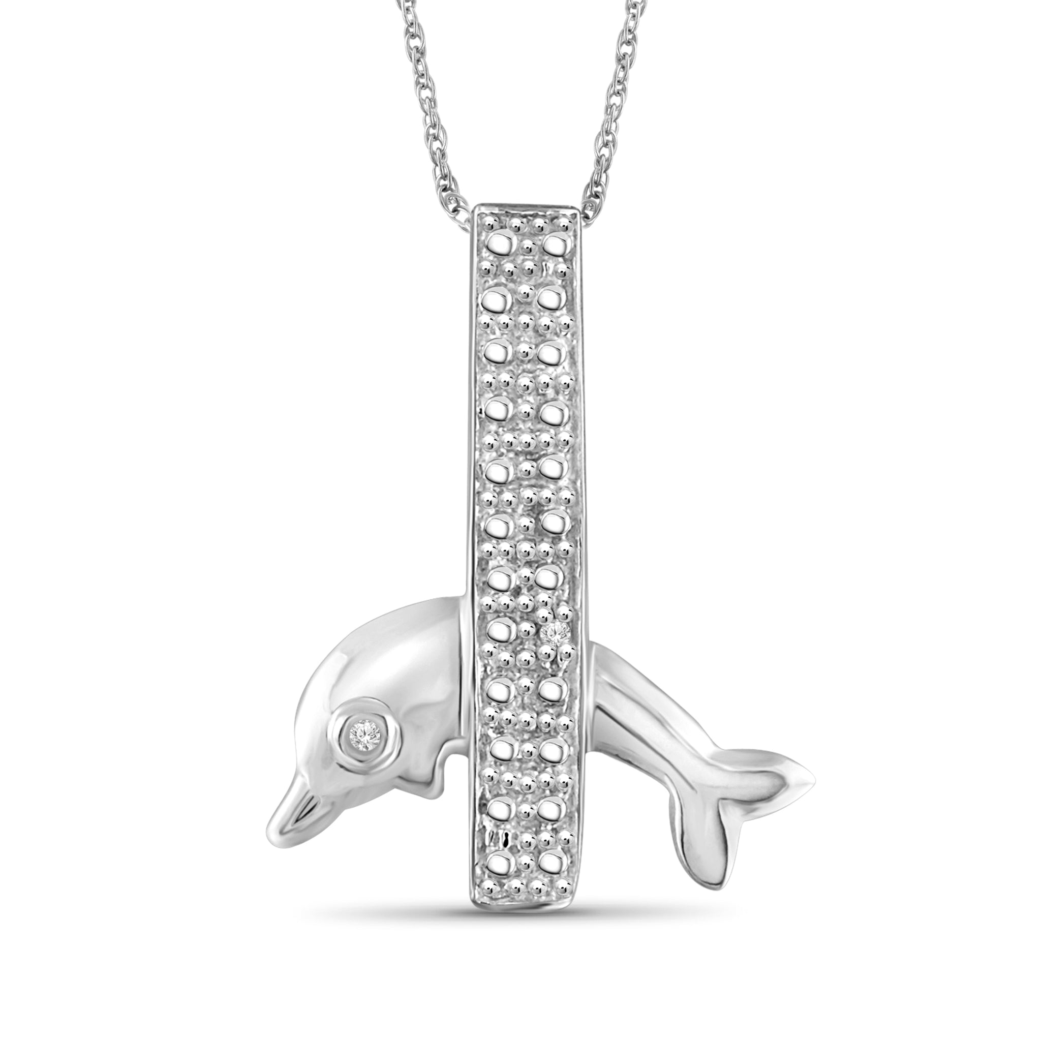 JewelonFire Accent White Diamond Fish Pendant in Sterling Silver