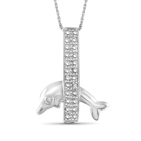 JewelonFire Accent White Diamond Fish Pendant in Sterling Silver