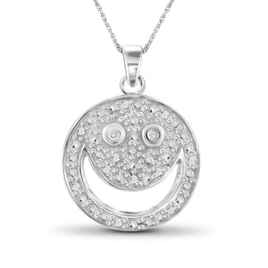 JewelonFire Accent White Diamond Smile face Pendant in Sterling Silver