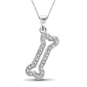 JewelonFire Accent White Diamond Dog Bone Pendant in Sterling Silver