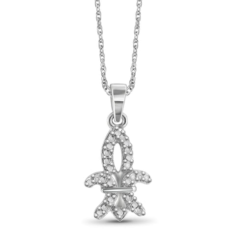 JewelonFire Accent White Diamond Fleur-de-lis Pendant in Sterling Silver