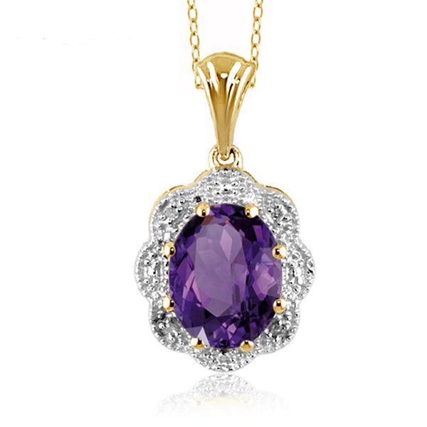JewelonFire 1.60 Carat T.G.W. Amethyst and White Diamond Accent Sterling Silver Pendant - Assorted Colors