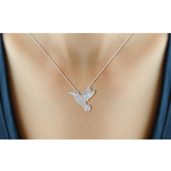 JewelonFire Accent White Diamond Sterling Silver Soaring Bird Pendant