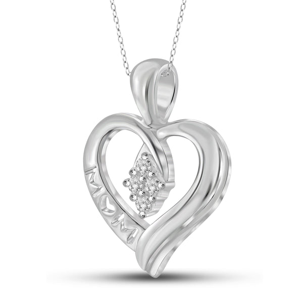 JewelonFire 1/10 Carat T.W. White Diamond Sterling Silver Mother Heart Pendant - Assorted Colors