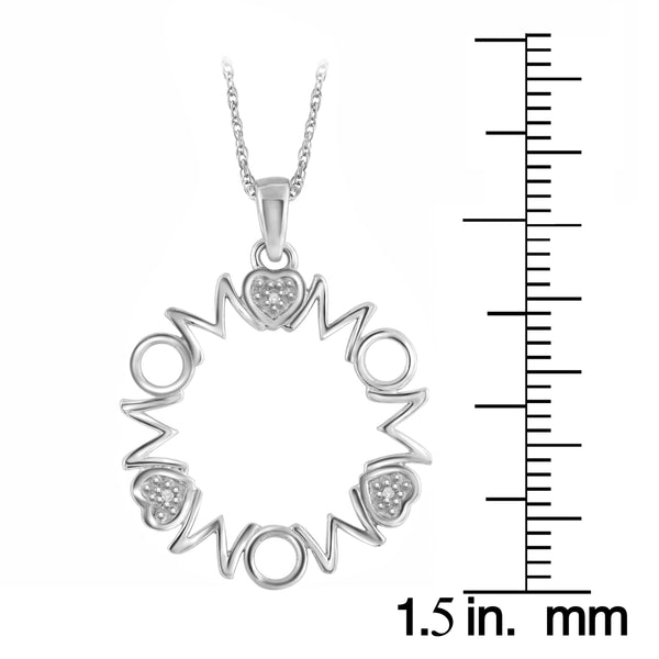 JewelonFire Accent White Diamond MOM Pendant in Sterling Silver