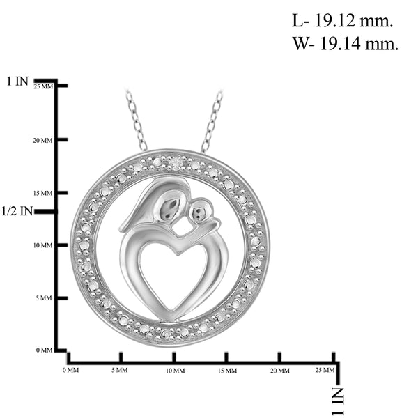 JewelonFire White Diamond Accent Sterling Silver Mother and Child Heart with Circle Pendant - Assorted Colors
