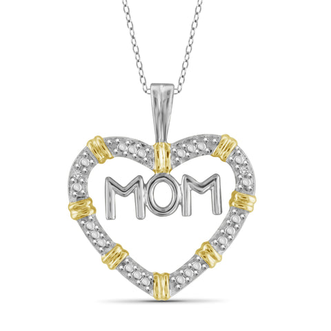 JewelonFire White Diamond Accent Sterling Silver Mother Heart Two-Tone Pendant