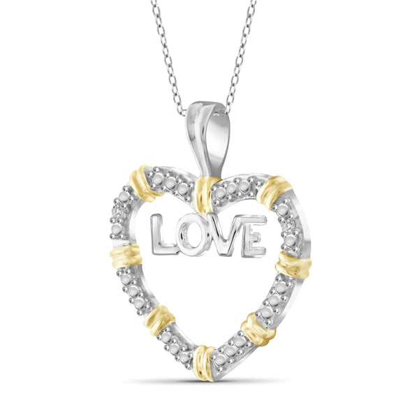 JewelonFire White Diamond Accent Two-Tone Sterling Silver "Love" Heart Pendant
