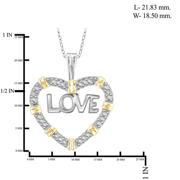 JewelonFire White Diamond Accent Two-Tone Sterling Silver "Love" Heart Pendant