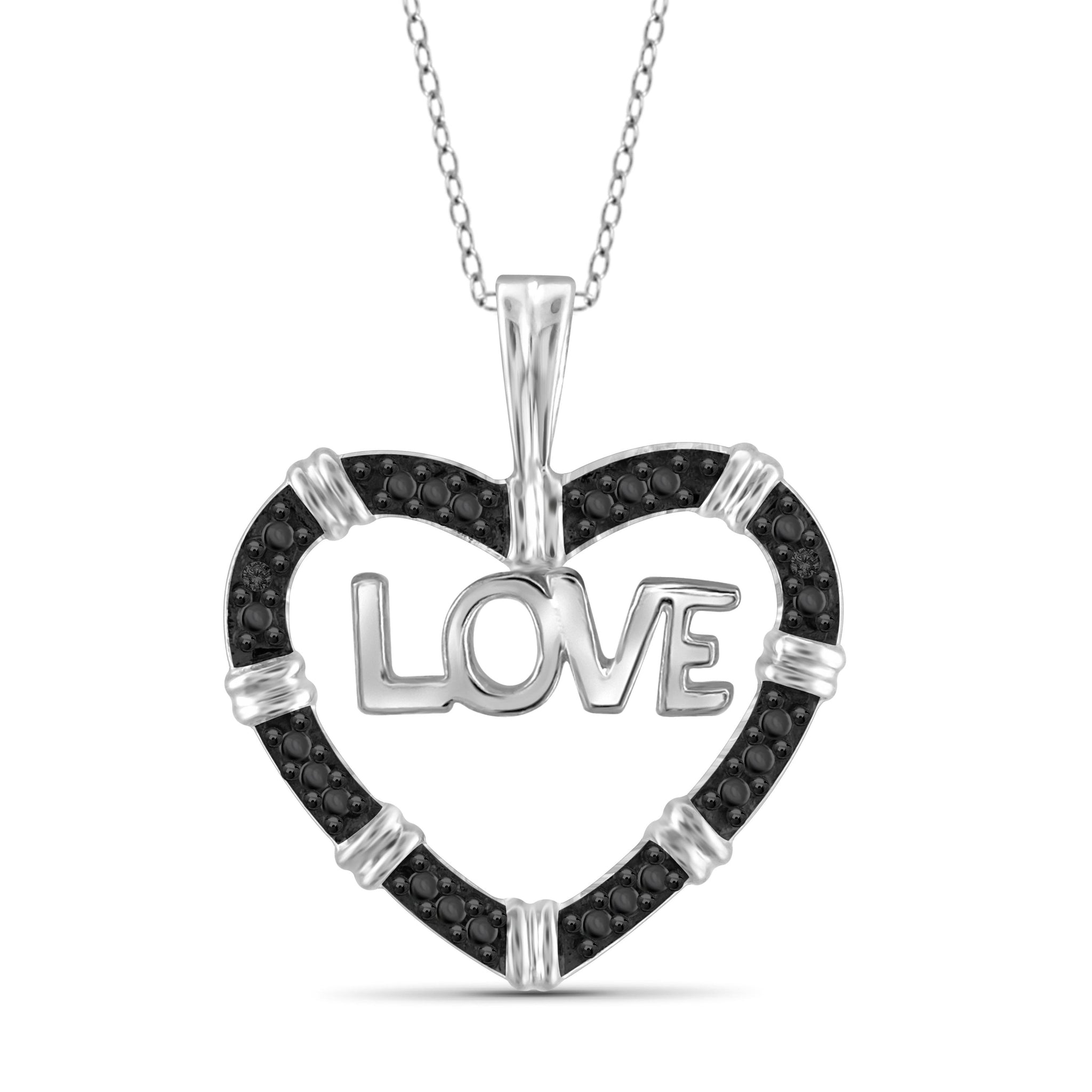 JewelonFire Black Diamond Accent Sterling Silver "Love" Heart Pendant - Assorted Colors