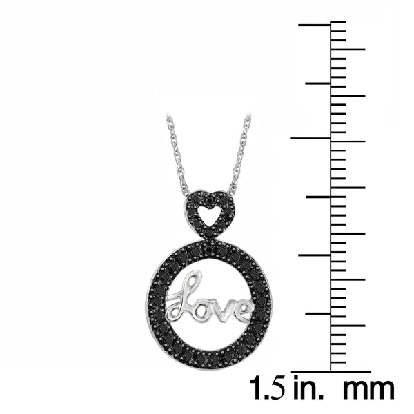 JewelonFire Accent Black Diamond Love Circle Pendant in Sterling Silver