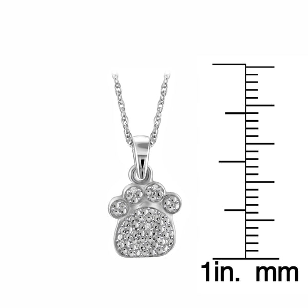 JewelonFire Accent White Diamond Paw Print Pendant in Sterling Silver