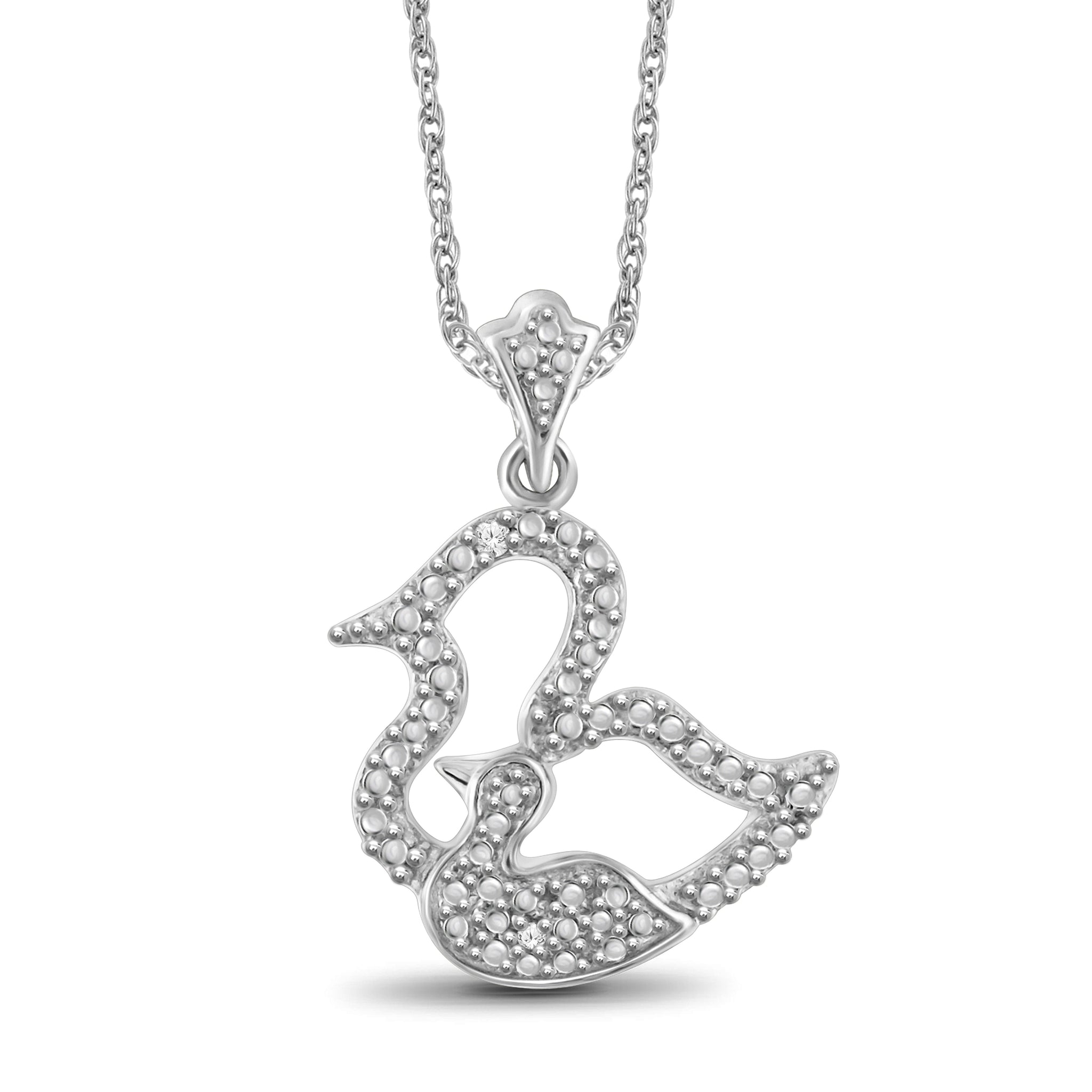 JewelonFire Accent White Diamond Motherly Duck Pendant in Sterling Silver