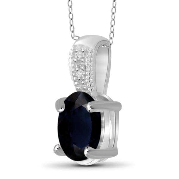 JewelonFire 1.00 Carat T.G.W. Sapphire and White Diamond Accent Sterling Silver Pendant - Assorted Colors