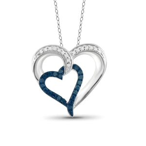 JewelonFire 1/4 Carat T.W. Blue and White Diamond Sterling Silver Heart Pendant