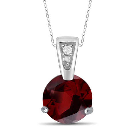 JewelonFire 3/4 Carat T.G.W. Garnet And White Diamond Accent Sterling Silver Pendant - Assorted Colors
