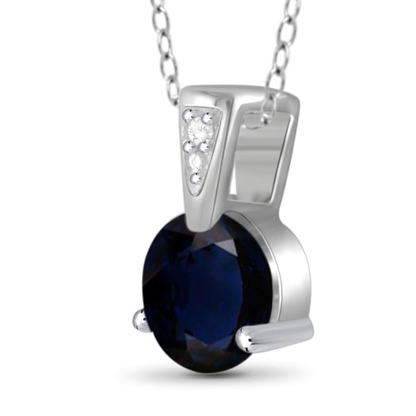 JewelonFire 1 1/5 Carat T.G.W. Sapphire and White Diamond Accent Sterling Silver Fashion Pendant - Assorted Colors