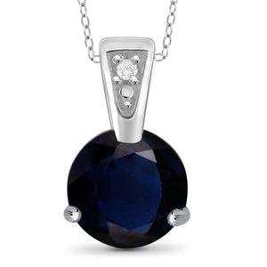 JewelonFire 1 1/5 Carat T.G.W. Sapphire and White Diamond Accent Sterling Silver Fashion Pendant - Assorted Colors