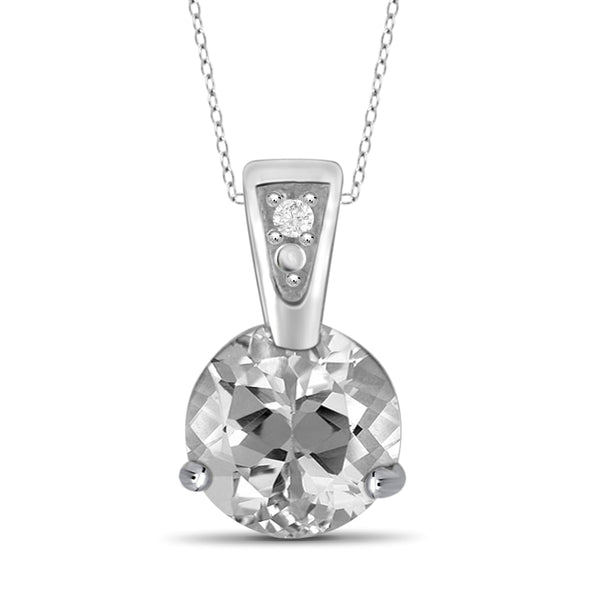JewelonFire 1.00 Carat T.G.W. White Topaz And White Diamond Accent Sterling Silver Pendant - Assorted Colors