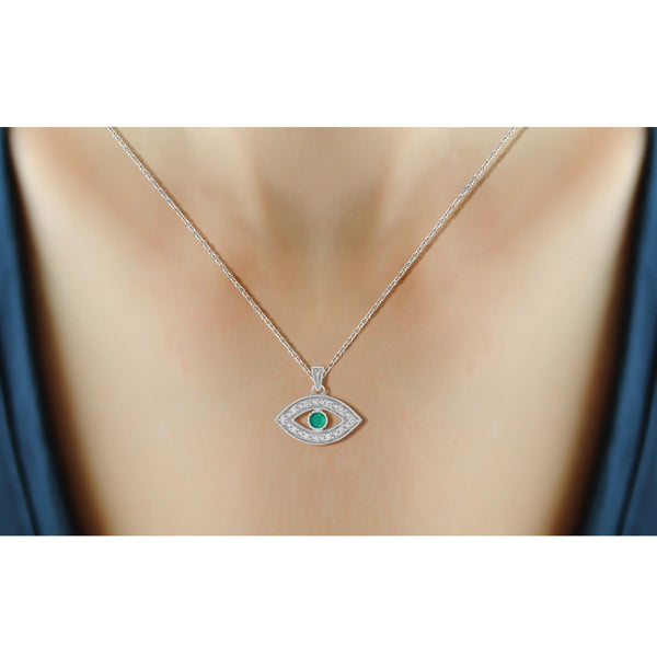 JewelonFire 1/7 Carat T.G.W. Emerald and White Diamond Accent Sterling Silver Evil Eye Pendant - Assorted Colors