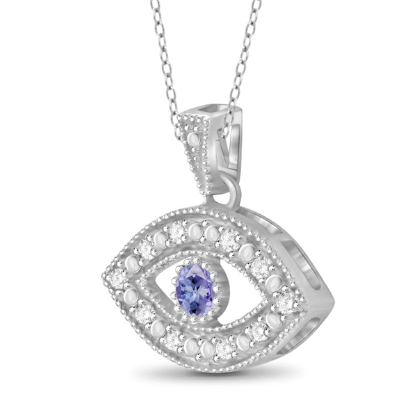 JewelonFire Tanzanite Accent and White Diamond Accent Sterling Silver Evil Eye Pendant - Assorted Colors