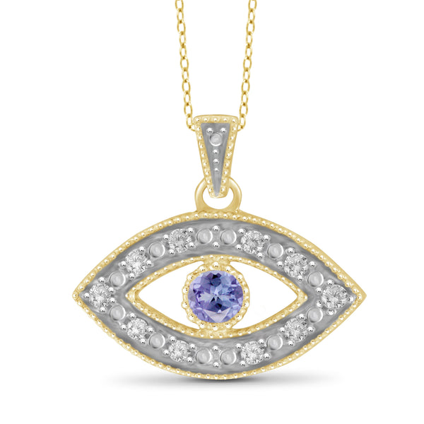 JewelonFire Tanzanite Accent and White Diamond Accent Sterling Silver Evil Eye Pendant - Assorted Colors