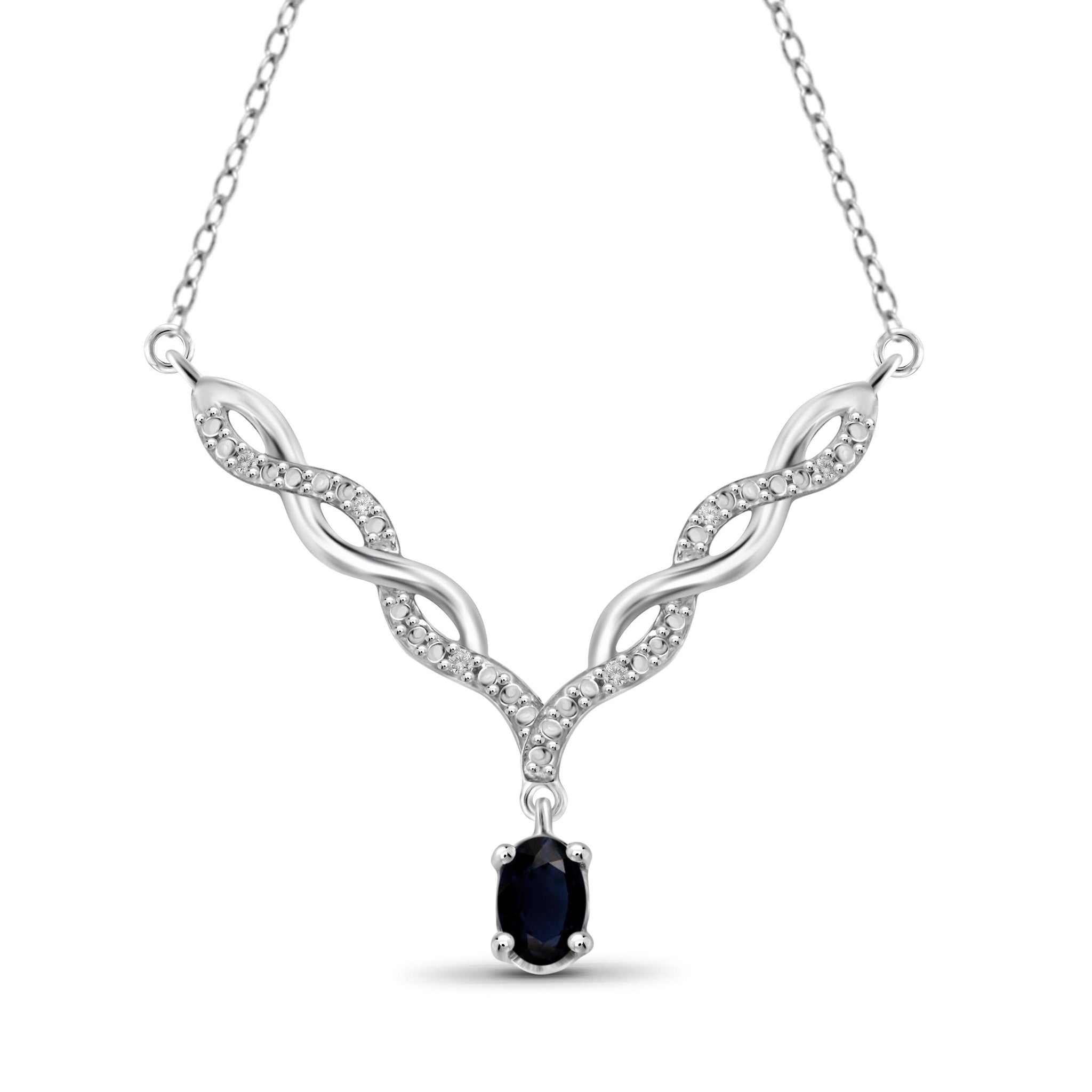 JewelonFire 0.60 Carat T.G.W. Sapphire and 1/20 ctw White Diamond Sterling Silver Pendant - Assorted Colors
