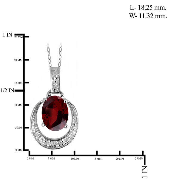 JewelonFire 1 1/2 Carat T.G.W. Garnet And 1/20 Carat T.W. White Diamond Sterling Silver Pendant - Assorted Colors