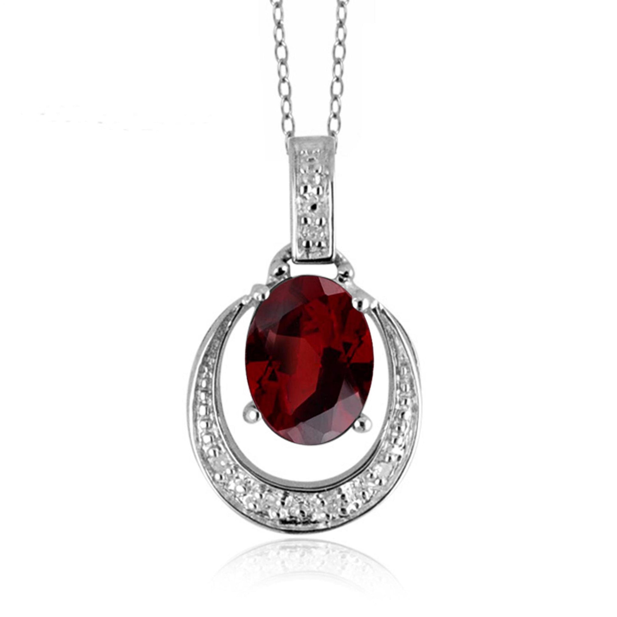 JewelonFire 1 1/2 Carat T.G.W. Garnet And 1/20 Carat T.W. White Diamond Sterling Silver Pendant - Assorted Colors