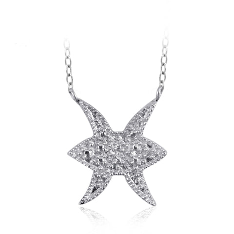 JewelonFire White Diamond Accent Pisces Zodiac Sterling Silver Pendant - Assorted Colors