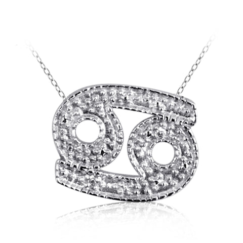 JewelonFire White Diamond Accent Cancer Zodiac Sterling Silver Pendant - Assorted Colors