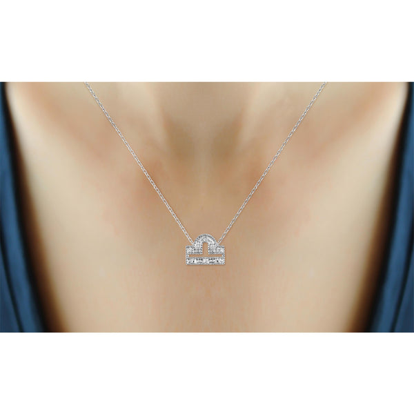 JewelonFire White Diamond Accent Libra Zodiac Sterling Silver Pendant - Assorted Colors