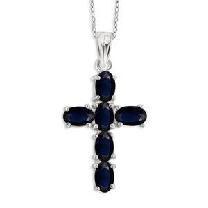 JewelonFire 1.90 Carat T.G.W. Sapphire Sterling Silver Cross Pendant - Assorted Colors