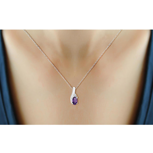 JewelonFire 1/4 Carat T.G.W. Amethyst and White Diamond Accent Sterling Silver Pendant - Assorted Colors