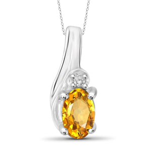 JewelonFire 1/4 Carat T.G.W. Citrine and White Diamond Accent Sterling Silver Pendant - Assorted Colors