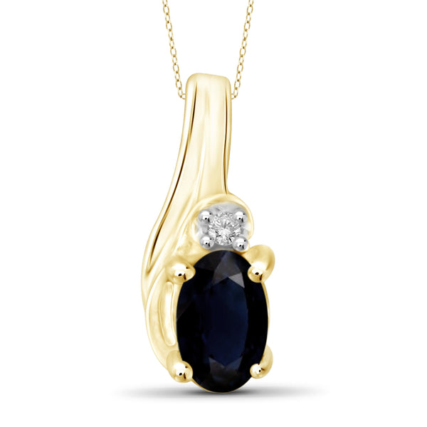 JewelonFire 0.30 Carat T.G.W. Sapphire and White Diamond Accent Sterling Silver Pendant - Assorted Colors
